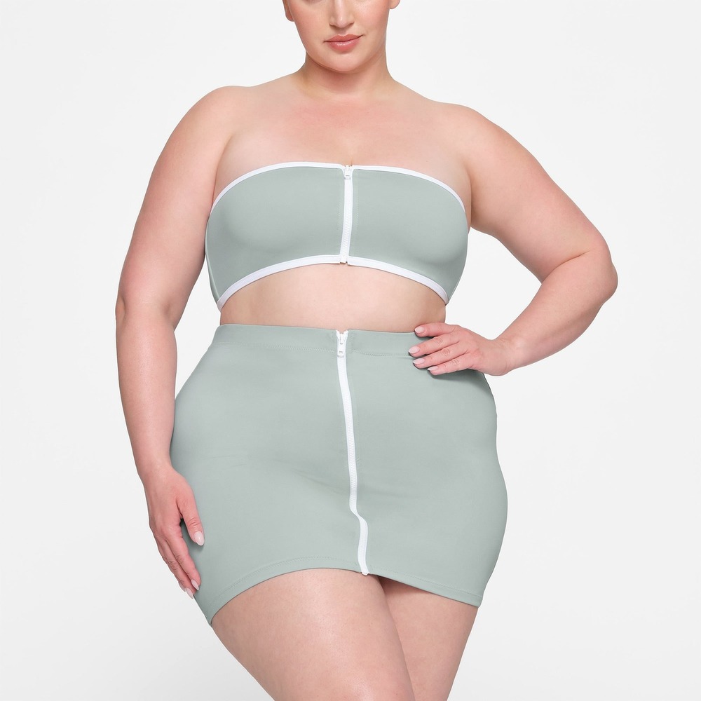 SKIMS Sporty Zipper Swim Bandeau Bikini‎ Top in Pacific Blue, Women's 3X, NWT